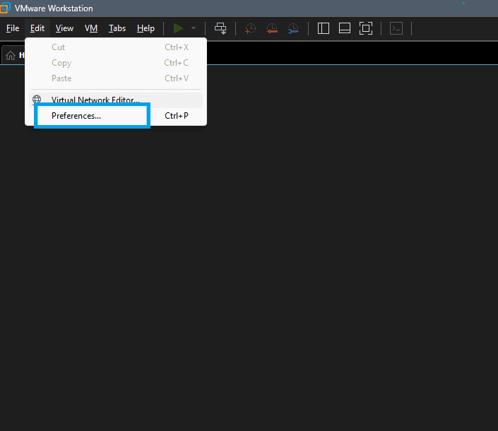 VMware Preferences menu showing all ten configuration tabs
